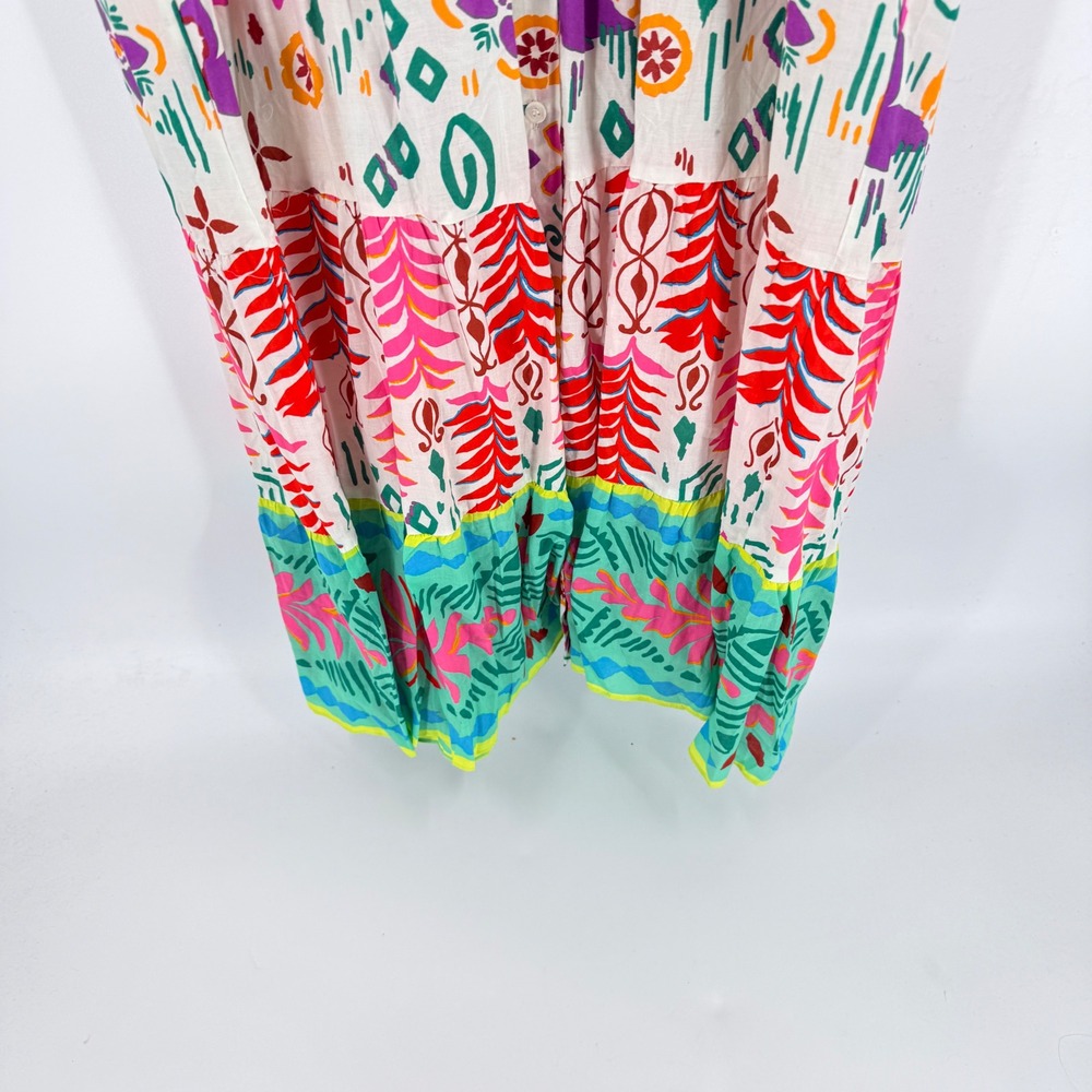 Zara NWT Floral Tropical Midi Dress Pink Large Summer Resortwear Boho Tiered - Picture 6 of 8